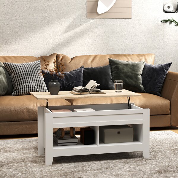 HOMCOM Tavolino da Caffè Industriale con Vano Portaoggetti, Piano Sollevabile, Tavolo Salotto per Soggiorno Casa Ufficio, 105x50x49cm, Bianco, Naturale | Aosom Italy