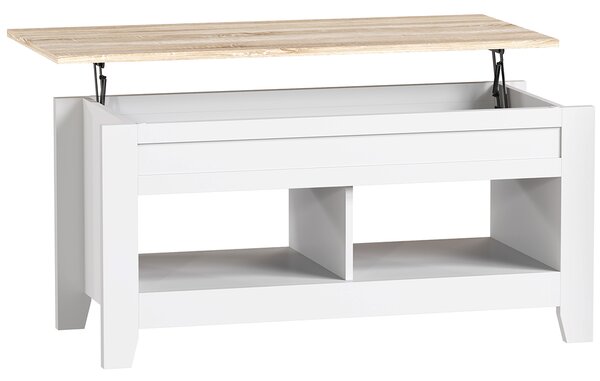 HOMCOM Tavolino da Caffè Industriale con Vano Portaoggetti, Piano Sollevabile, Tavolo Salotto per Soggiorno Casa Ufficio, 105x50x49cm, Bianco, Naturale | Aosom Italy