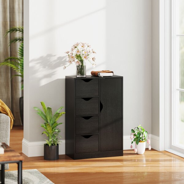 HOMCOM Mobile Bagno con 4 Cassetti, Armadietto a 2 Livelli e Maniglie Ritagliate, in Legno, 54x29x83 cm, Nero | Aosom Italy