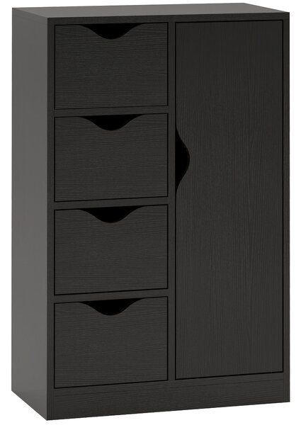 HOMCOM Mobile Bagno con 4 Cassetti, Armadietto a 2 Livelli e Maniglie Ritagliate, in Legno, 54x29x83 cm, Nero | Aosom Italy
