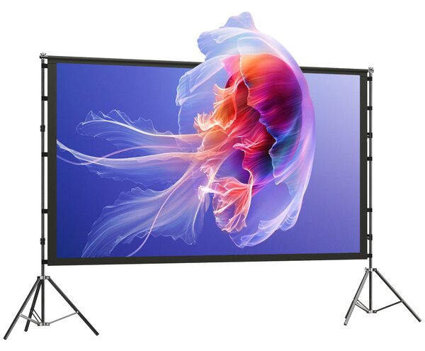 HOMCOM Telo per Proiettore 100" 16:9 HD 4K/8K, Angolo di Visione 160°, Doppia Facciata e Treppiedi Pieghevoli, Bianco | Aosom Italy
