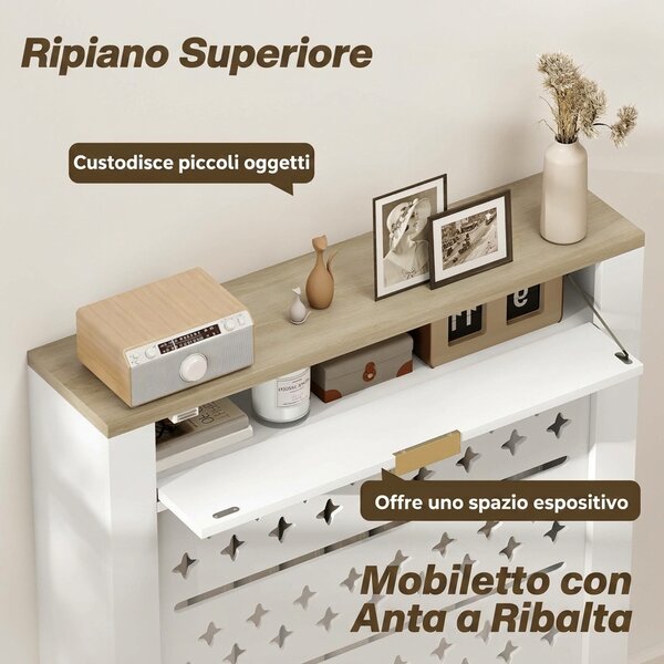 HOMCOM Copritermosifoni con Cassetto a Ribalta, Motivo a Croce per Soggiorno, Corridoio, Ufficio, Bianco | Aosom Italy