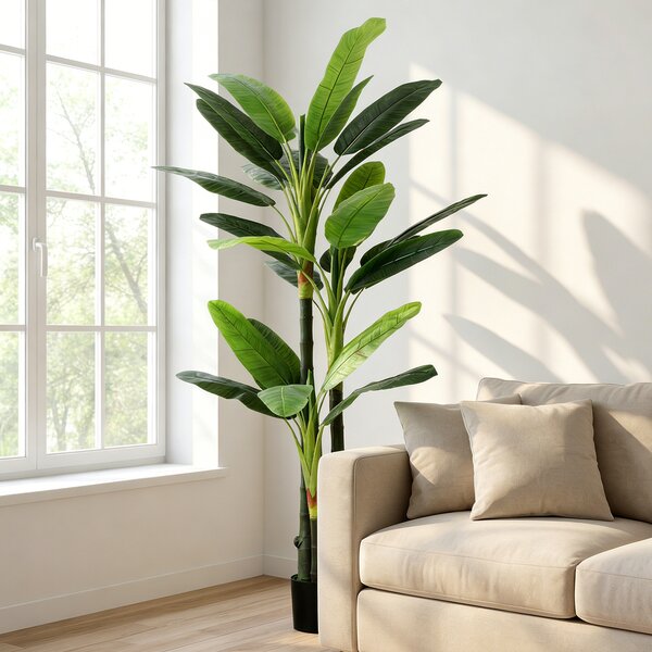 HOMCOM Albero di Banano Artificiale Pianta Finta con 18 Foglie, 180 cm, Verde | Aosom Italy