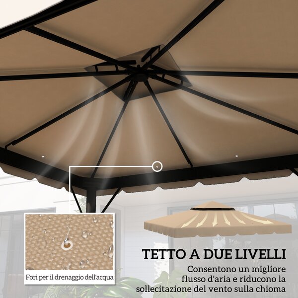 Outsunny Tetto per Gazebo 3x3 m a 2 Livelli con 8 Fori di Drenaggio in Poliestere Cachi | Aosom Italy