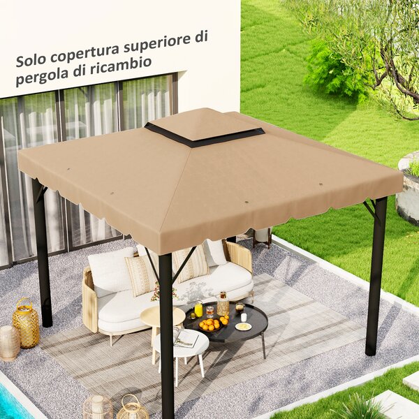 Outsunny Tetto per Gazebo 3x3 m a 2 Livelli con 8 Fori di Drenaggio in Poliestere Cachi | Aosom Italy