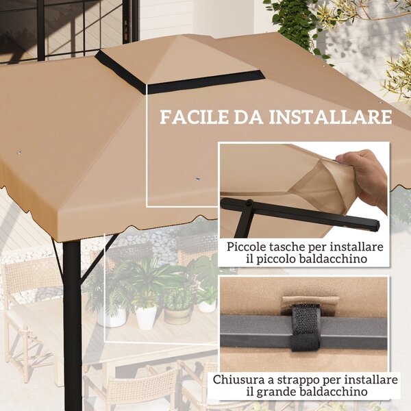 Outsunny Tetto per Gazebo 3x3 m a 2 Livelli con 8 Fori di Drenaggio in Poliestere Cachi | Aosom Italy