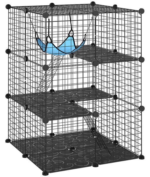 PawHut Gabbia per Gatti Recinto Personalizzabile 3 Livelli, 105cm, Nero | Aosom Italy