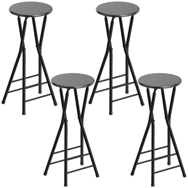 HOMCOM Set 4 Sgabelli Bar Pieghevoli con Doppio Poggiapiedi, in Legno e Acciaio, 34x30x70 cm, Nero | Aosom Italy