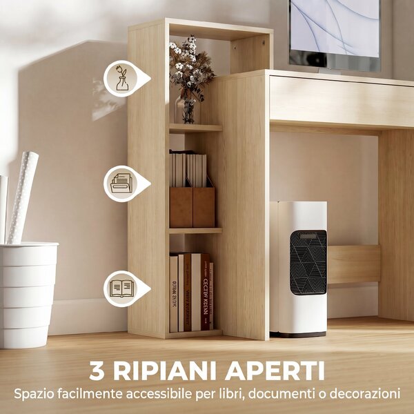 HOMCOM Scrivania PC Moderna con 3 Ripiani Aperti e Cassetto, in Legno, Color Legno, 100x40x90 cm | Aosom Italy