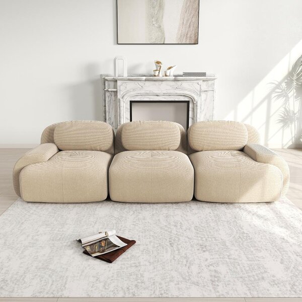 Divano a 3 posti, colore beige, divano angolare modulare senza struttura, dimensioni 298x103x70 cm, imbottitura in schiuma ad alta densità 32D, non richiede montaggio