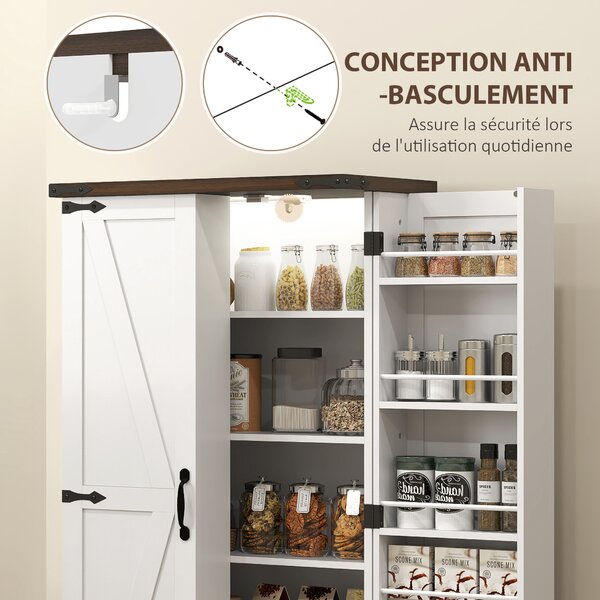 HOMCOM Buffet da Cucina, Mobile da Cucina per Riporre, con 12 Ripiani sulle Ante e Luce LED Magnetica, 60x40x120 cm, Bianco | Aosom Italy