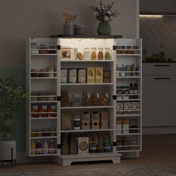 HOMCOM Buffet da Cucina, Mobile da Cucina per Riporre, con 12 Ripiani sulle Ante e Luce LED Magnetica, 60x40x120 cm, Bianco | Aosom Italy
