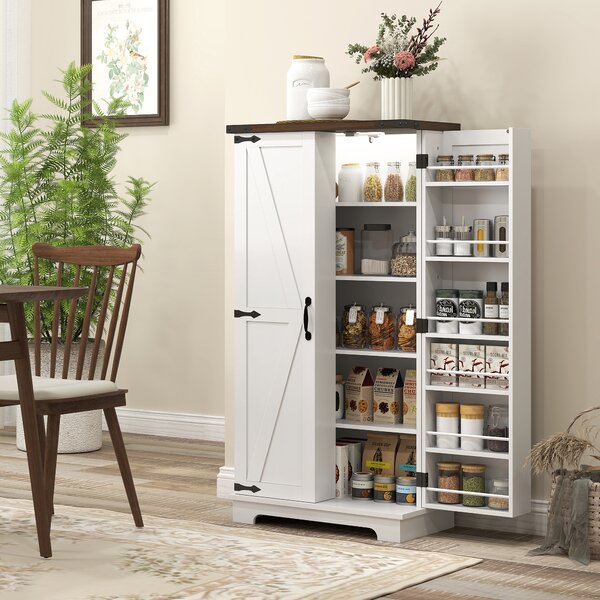 HOMCOM Buffet da Cucina, Mobile da Cucina per Riporre, con 12 Ripiani sulle Ante e Luce LED Magnetica, 60x40x120 cm, Bianco | Aosom Italy