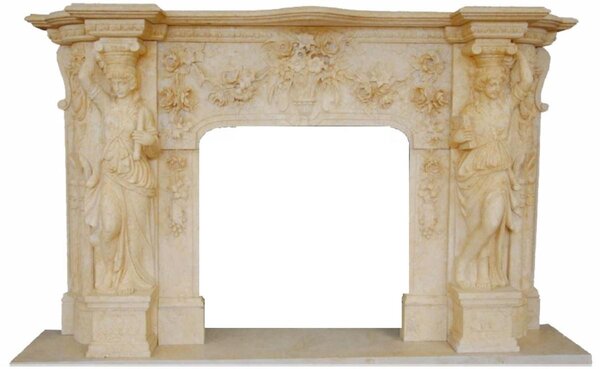 Casa Padrino: cornice barocca per camino beige 233 x 47 x h. 143 cm - Cornice per camino fatta a mano in marmo di alta qualità - Nobile e magnifico