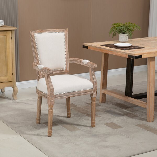 HOMCOM Sedia da Pranzo, Sedia da Cucina con Decorazioni a Borchie, Stile Country Francese, in Legno di Gomma, 59x63,5x96 cm, Bianco Crema | Aosom Italy