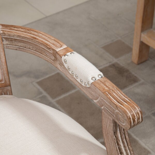 HOMCOM Sedia da Pranzo, Sedia da Cucina con Decorazioni a Borchie, Stile Country Francese, in Legno di Gomma, 59x63,5x96 cm, Bianco Crema | Aosom Italy