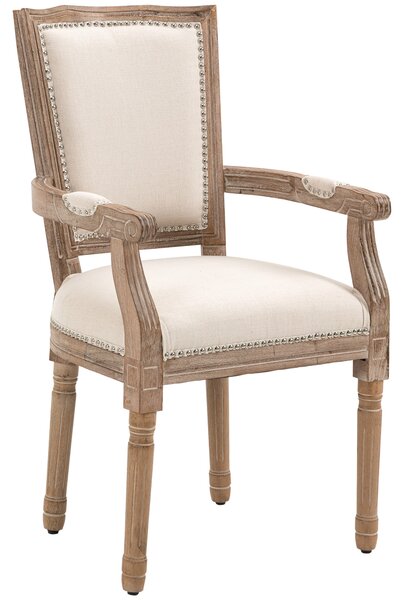 HOMCOM Sedia da Pranzo, Sedia da Cucina con Decorazioni a Borchie, Stile Country Francese, in Legno di Gomma, 59x63,5x96 cm, Bianco Crema | Aosom Italy