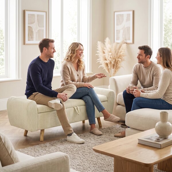 HOMCOM Panca Contenitore 73 L, Cassapanca Imbottita in Velluto a Coste con Braccioli e Gambe in Legno di Hevea, Beige | Aosom Italy