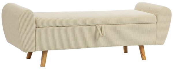 HOMCOM Panca Contenitore 73 L, Cassapanca Imbottita in Velluto a Coste con Braccioli e Gambe in Legno di Hevea, Beige | Aosom Italy