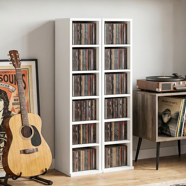 HOMCOM Scaffale per 204 CD, Set da 2 Colonne per Blu-Ray e Libri con Ripiani Regolabili, Bianco | Aosom Italy