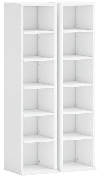 HOMCOM Scaffale per 204 CD, Set da 2 Colonne per Blu-Ray e Libri con Ripiani Regolabili, Bianco | Aosom Italy