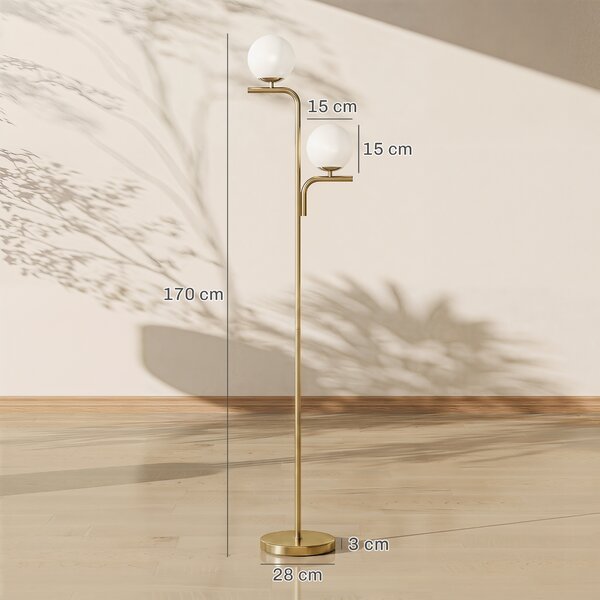 HOMCOM Lampada da Terra LED, Lampada Moderna con 3 Temperature di Colore, Paralumi a Sfera in Vetro e Interruttore a Pedale, Oro | Aosom Italy