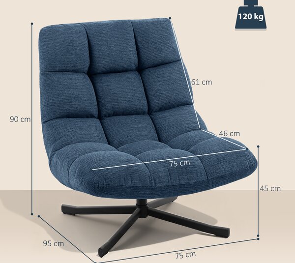 HOMCOM Poltrona d'Accento Girevole, Poltrona Lounge Moderna senza Braccioli, con Gambe in Acciaio, Blu Scuro | Aosom Italy