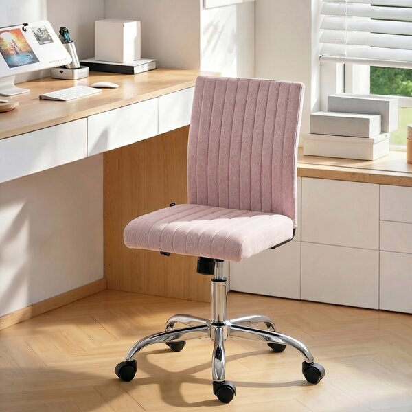 HOMCOM Sedia da Ufficio senza Braccioli, Poltrona da Ufficio, Altezza Regolabile e Girevole 360°, 43x56x89-99 cm, Rosa | Aosom Italy
