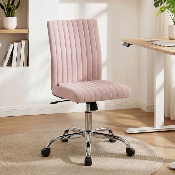 HOMCOM Sedia da Ufficio senza Braccioli, Poltrona da Ufficio, Altezza Regolabile e Girevole 360°, 43x56x89-99 cm, Rosa | Aosom Italy