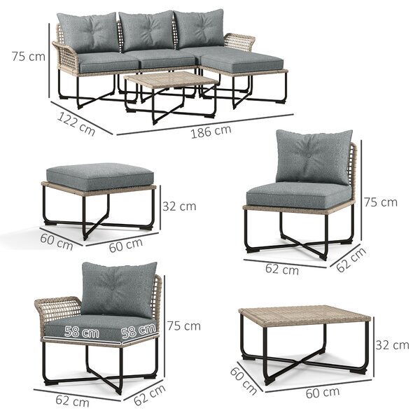 Outsunny Set da Giardino 5 Pezzi in Rattan con 2 Sedie Laterali, Sedia Centrale e 2 Sgabelli/Tavolini da Caffè|Aosom
