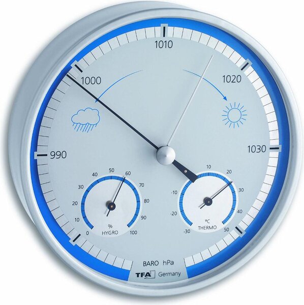 TFA - Stazione meteo analogica per uso interno ed esterno - 20.2027.20 - Acciaio inox/scala blu