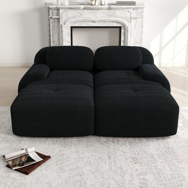 Divano a due posti, colore nero, modello modulare angolare senza telaio, combinabile con chaise longue, dimensioni 208x178x70 cm, imbottitura in schiuma 32D per una forma stabile