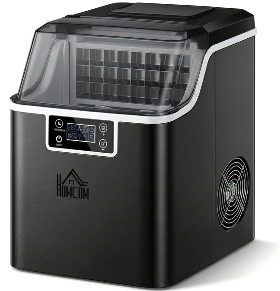 HOMCOM Macchina per Ghiaccio 20kg in 24 Ore, 24 Cubetti in 14-18 Minuti e Sistema Autopulente, Nero | Aosom Italy