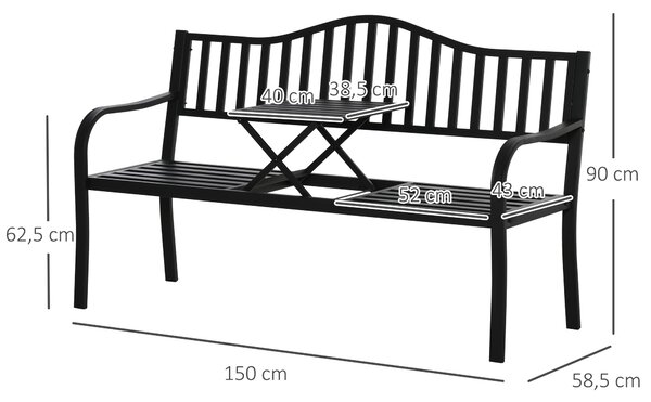 Outsunny Panchina da Giardino Panchina da Esterno 2-3 Posti, 150x58.5x90cm, Nero | Aosom Italy