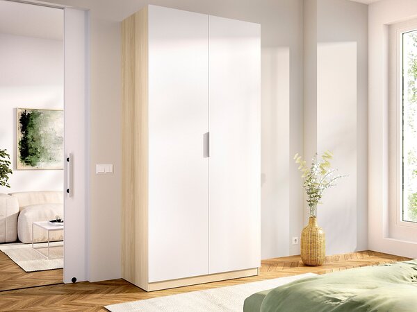Armadio 2 ante L91 cm Bianco e naturale chiaro - KALONY