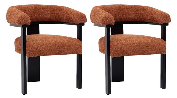 Sedia con braccioli Tessuto bouclette e legno di hevea Terracotta e Nero - Lotto di 2 - LIVELIA di Pascal MORABITO