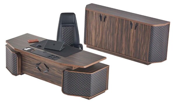 Set da studio Scrivania Sedia da ufficio Credenza Nero Marrone Sedia direzionale