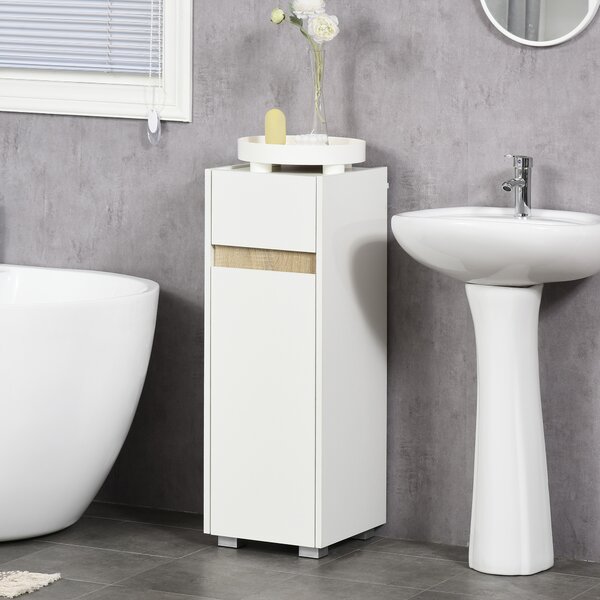 Kleankin Mobiletto Bagno Salvaspazio con Cassetto, Anta e Ripiano Interno Regolabile, in Legno, 30x33x88cm, Bianco | Aosom