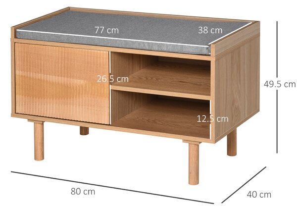 HOMCOM Mobile Scarpiera in Legno con Panca Imbottita, Mensola e Armadietto, Colore Naturale e Grigio, 80x40x49.5cm|Aosom