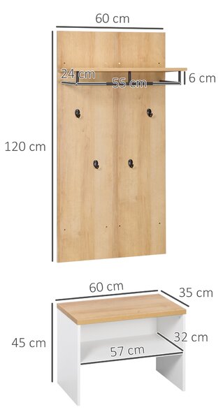HOMCOM Mobile da Ingresso con Scarpiera Bassa, Panca e Appendiabiti da 4 Ganci in Truciolato e Acciaio, 60x28x120 cm | Aosom Italy