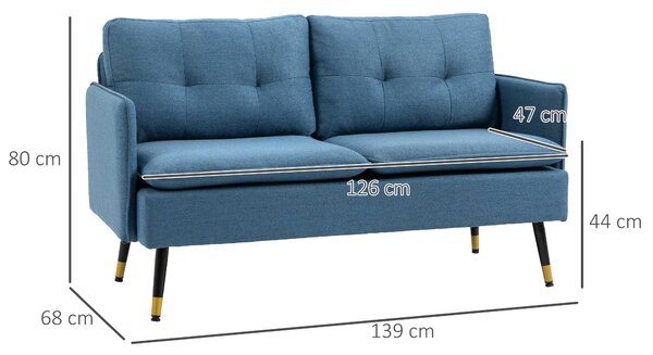 HOMCOM Divano Moderno 2 Posti con Cuscini Imbottiti e Gambe in Acciaio, 139x68x80cm, Tessuto Blu Scuro | Aosom Italy