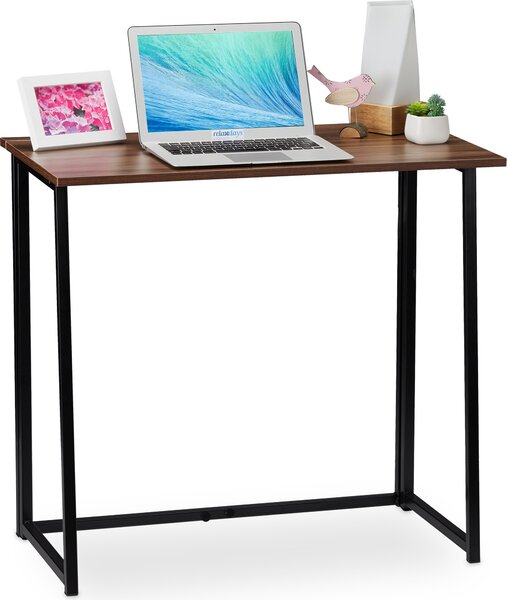 Scrivania pieghevole Relaxdays, scrivania salvaspazio, home office, camera dei ragazzi, 74,5 x 80 x 45 cm, marrone/nero