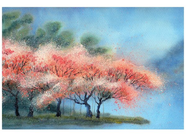 Carta da parati – Alberi in fiore ad acquerello