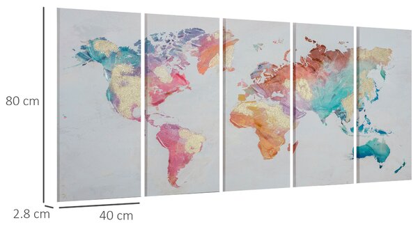 HOMCOM Stampa su Tela 80x40cm 5 Pezzi per Casa e Ufficio, Tela in Legno di Pino e Vernice ad Acqua, Multicolore|Aosom