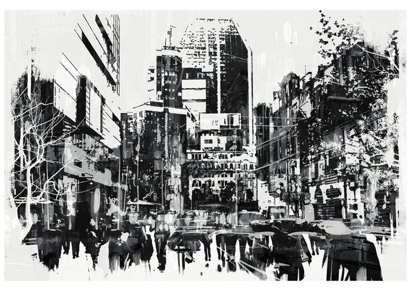 Carta da parati – Panorama astratto della città bianco e nero