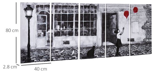 HOMCOM Stampa su Tela con Bambina, 80x40cm, 5 Pezzi per Casa e Ufficio, Tela in Legno di Pino e Vernice ad Acqua, Nero Bianco Rosso|Aosom