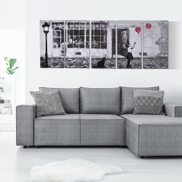 HOMCOM Stampa su Tela con Bambina, 80x40cm, 5 Pezzi per Casa e Ufficio, Tela in Legno di Pino e Vernice ad Acqua, Nero Bianco Rosso|Aosom