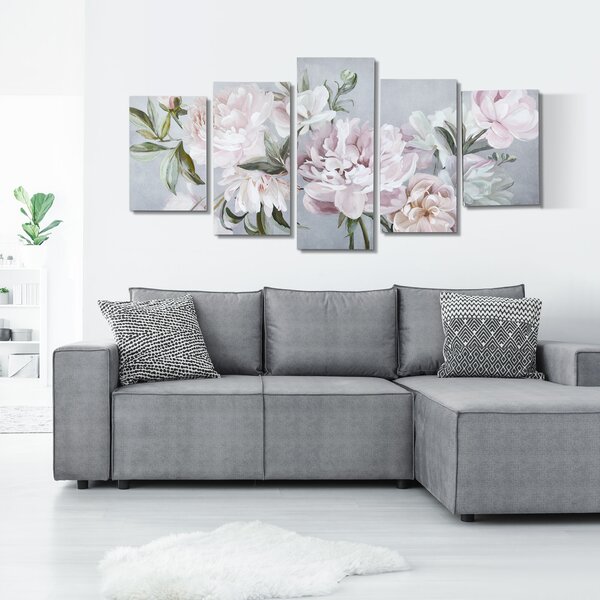 HOMCOM Stampa su Tela con Peonie, 5 Pezzi per Casa e Ufficio, Tela in Legno di Pino e Vernice ad Acqua, 200x100cm, Multicolore|Aosom
