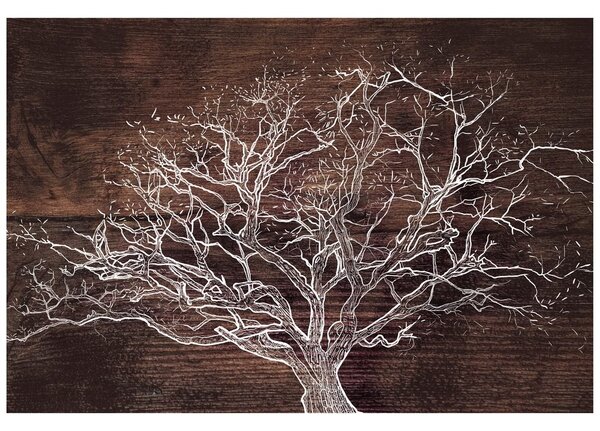 Carta da parati – Corona dell'Albero su Sfondo di Legno