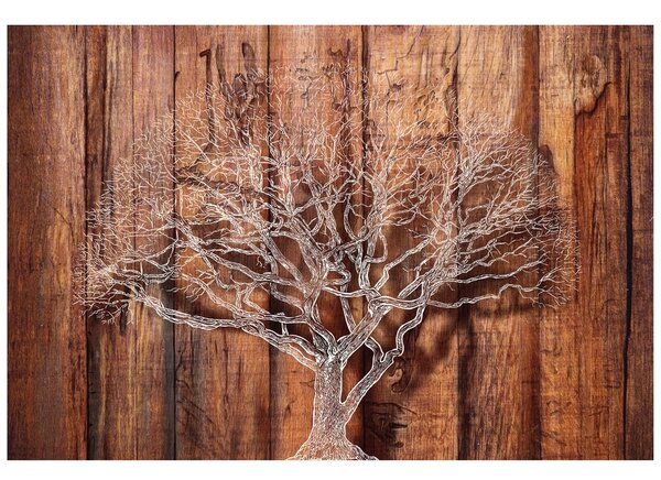 Carta da parati – Albero su Sfondo di Legno
